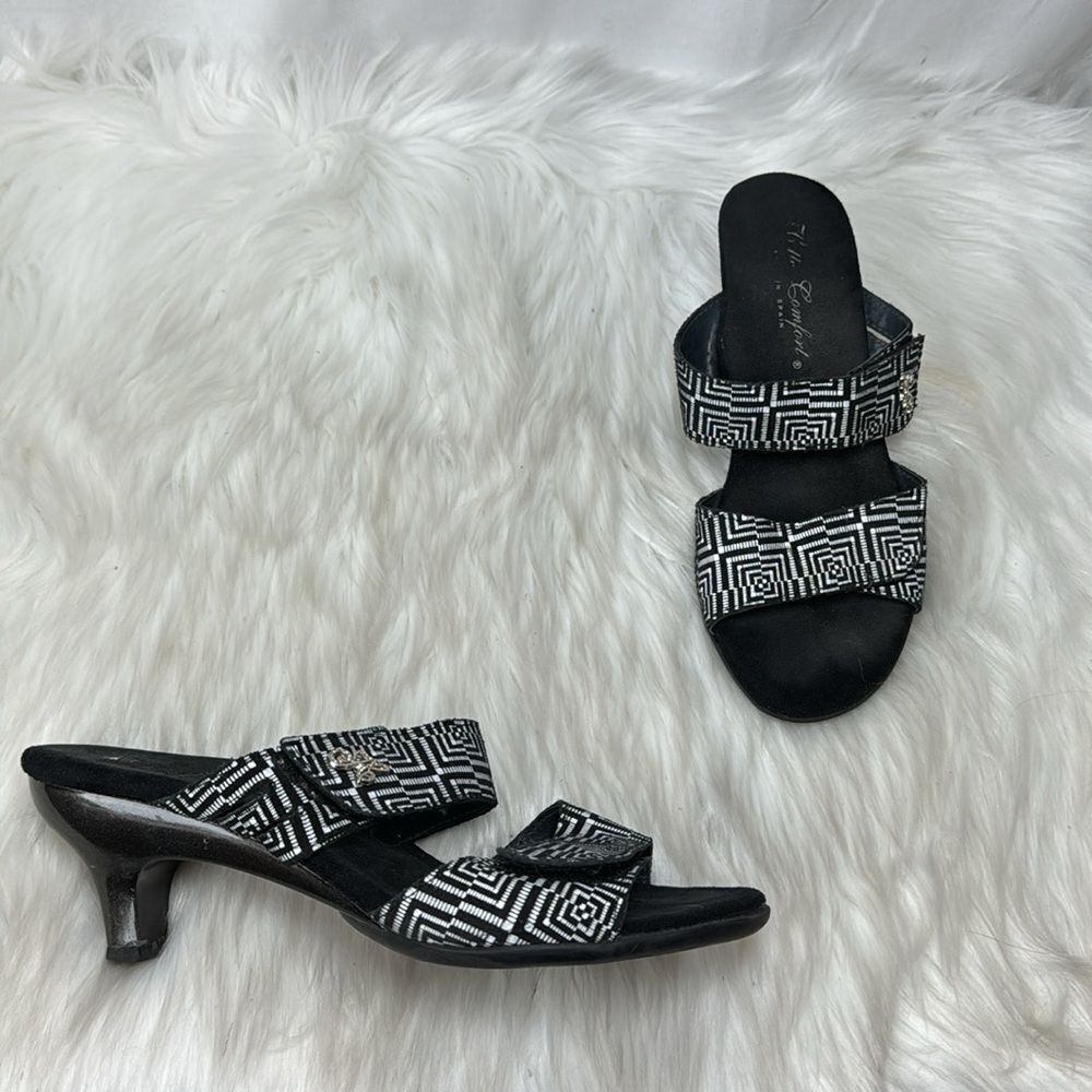Helle Comfort Kitten‎ Heel Graphic Print Adjustable Mules Slides Sz 40/US 9.5-10